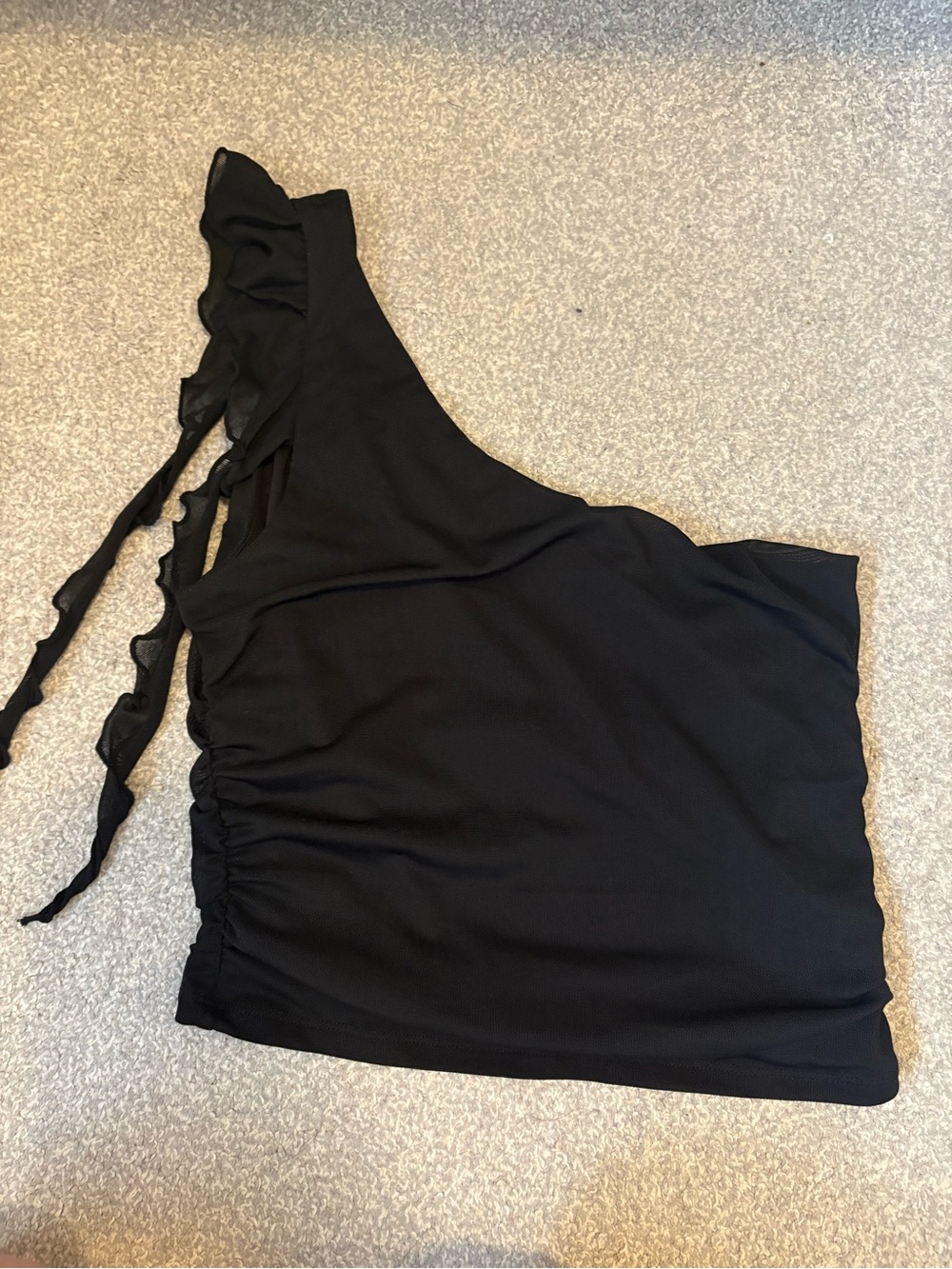 Garage Black One-Shoulder Ruffle-Trim Dress
